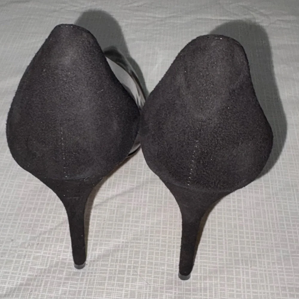 Schutz Den Flame Sz 7 Clear Panel Pointed-Toe Stiletto Pumps Silver Black suede - Picture 7 of 9